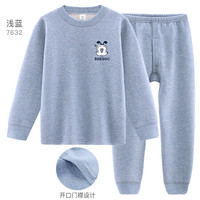 BoBDoG巴布豆儿童保暖内衣套装纯棉加绒加厚男童秋衣秋裤宝宝秋冬装睡衣 BBD7632浅蓝 130cm适合125-135