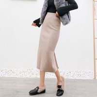 BANDALY 针织半身裙女2019秋冬季女装新款中长款高腰加厚一步裙开衩包臀裙 HCYYY726 卡其色 均码