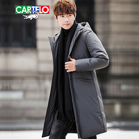 卡帝乐鳄鱼(CARTELO)羽绒服男2019冬季新品中长款加厚保暖时尚修身连帽冬装外套 灰色 4XL