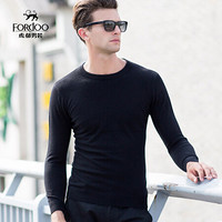 虎都 羊绒衫男韩版新款时尚帅气简约百搭潮流圆领针织山羊绒毛衣保暖打底衫 BZHD9609 黑色 180/XL
