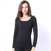 港莎秋衣秋裤女士棉质保暖内衣套装圆领薄款基础打底棉毛衫 黑色 XXL