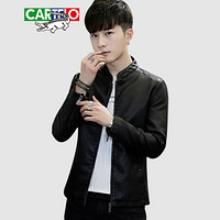 卡帝乐鳄鱼(CARTELO)皮衣 男士潮流机车皮衣时尚百搭帅气立领PU皮夹克外套A428-1-PY02黑色L