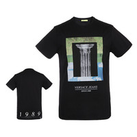 VERSACE JEANS 范思哲 奢侈品 男士黑色棉质胶印图案圆领短袖T恤 B3GTB72C 36609 899 M码