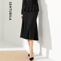 尚都比拉缎面梭织半身裙女2019女装新品纯色时尚鱼尾长裙 193Q1925964 黑色 XS