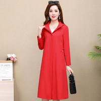 BANDALY 2019秋季新品女装风衣女外套中长款洋气高贵过膝阔太太连帽流行大衣 KKWH1823 红色 L
