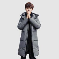 俞兆林羽绒服男白鸭绒中长款连帽修身男士休闲羽绒外套2019冬YMYR198423灰色XL