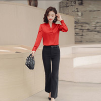 米兰茵（MILANYIN）女装 2019年新款秋工作服正装条纹百搭职业修身衬衫 NYml149 红色衬衫 L