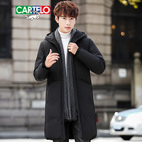 卡帝乐鳄鱼(CARTELO)羽绒服男2019冬季新品中长款加厚保暖时尚修身连帽冬装外套 黑色 XL