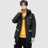 俞兆林羽绒服男连帽宽松拼接时尚休闲青年学生羽绒外套2019冬YMYR199274黑色XL