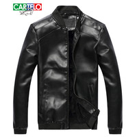 卡帝乐鳄鱼 (CARTELO)皮衣男立领修身皮夹克2019年秋冬新款纯色休闲仿皮皮衣青年时尚皮外套潮 黑色 2XL
