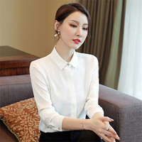 瑜珏（YuJue）2019秋季新品翻领女装衬衫 OL通勤职业V领衬衣女面试服修身显瘦免烫抗皱寸衣 QJYY898 白色 S