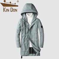 金盾（KIN DON）羽绒服 男2019冬季新款休闲百搭韩版连帽纯色加厚保暖长款外套 D220-18011 豆绿色 3XL