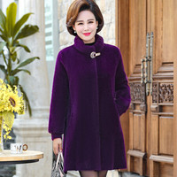 凡淑 妈妈装外套2019秋冬新品女装中长款中老年呢子大衣洋气高贵上衣 JXALHM8822 紫色 M