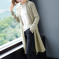 AUDDE 2019秋季新款女装新针织衫品女休闲韩版开衫外搭长袖宽松中长款外套女 CCHGM1-93387 豆绿色 XL