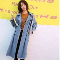 米兰茵 MILANYIN 女装 2019秋季新款韩版中长款时尚简约修身收腰牛仔风衣外套  GHML192 XS