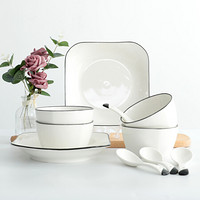 贝瑟斯 盘子碗套装 家庭碗碟餐具10头 北欧风餐具套装 陶瓷碗碟套装 欧式酒店西餐厨房菜盘瓷器