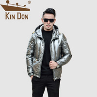 金盾（KIN DON）羽绒服 男2019冬季新款休闲亮面加厚保暖连帽修身外套 QT2009-Y159-2 深灰色 3XL