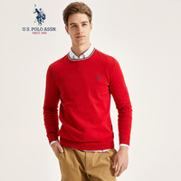 美国马球协会 U.S. POLO ASSN. 针织衫男2019秋季新款纯棉美式休闲基础打底衫毛衣纯色圆领青年内搭5191114091红色XL/180