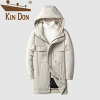 金盾（KIN DON）羽绒服 男2019冬季新款休闲百搭韩版连帽加厚保暖长款外套 D220-6921 杏色 L