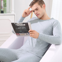 港莎秋衣秋裤男女内衣套装棉毛衫薄款圆领修身打底保暖套装 男款-麻灰 XXL