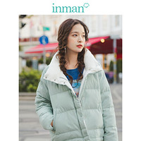 茵曼（INMAN）2019冬装新款清新时尚翻领白鸭绒面包服短款羽绒服女 18941|22189 蓝色 L