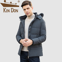 金盾（KIN DON）羽绒服 男2019冬季新款休闲百搭韩版潮流连帽毛边短款加厚保外套 A037-YR611 灰色 L