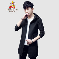 稻草人(MEXICAN)风衣男中长款连帽2019秋冬新款夹克男时尚休闲大衣男修身舒适百搭衣服男装外套 黑色 2XL