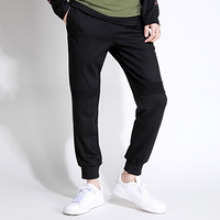 鸭鸭（YAYA）卫裤男士新款韩版休闲长裤纯色束脚针织裤运动裤小脚裤 黑色XL