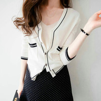 Markentsee 2019秋装新品针织衫女装防晒衫薄百搭外搭短款早春小香风针织开衫外套 GZHB999521 白色 L