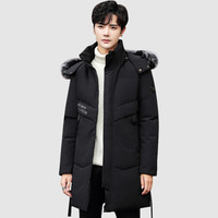 俞兆林羽绒服男宽松大毛领时尚潮流男青年羽绒外套2019冬YMYR199273黑色L