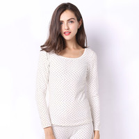 港莎秋衣秋裤女士棉质保暖内衣套装圆领薄款基础打底棉毛衫 白色 XL