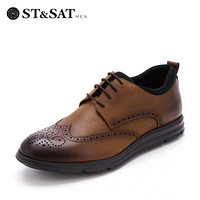 星期六男鞋（ST&SAT)头层牛皮商务正装按摩功能底防滑健康皮鞋 SS73123410 咖啡色 38