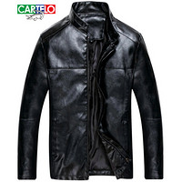 卡帝乐鳄鱼 (CARTELO)皮衣男立领修身皮夹克2019年秋冬新款保暖透气休闲皮外套青年时尚仿皮皮衣潮 黑色 3XL