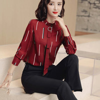 米兰茵（MILANYIN）女装 2019年新款秋工作服正装条纹百搭职业修身衬衫 NYml148 酒红色衬衣 S
