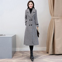 丽乔 毛呢外套女2019秋冬季新款女装时尚中长款过膝气质森女范流行潮 yzYY1799 灰色格子 L