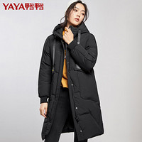 鸭鸭（YAYA）羽绒服女中长款连帽时尚修身字母印花羽绒服女装 B-521314 黑色 160