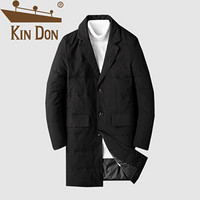 金盾（KIN DON）羽绒服 男2019冬季新款休闲百搭翻领纯色加厚保暖长款大码外套 D220-7881 黑色 3XL