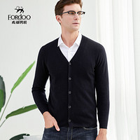 虎都 羊绒衫男针织开衫V领厚款简约百搭外套纯色毛衣秋男装纯羊绒休闲保暖打底衫 BZHD9611 黑色 170/M