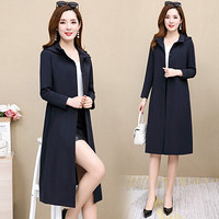 BANDALY 2019秋季新品女装风衣女外套中长款洋气高贵过膝阔太太连帽流行大衣 KKWH1823 深蓝色 XL