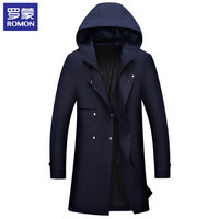 罗蒙(ROMON)风衣男中长款 外套男春秋新款连帽舒适修身商务休闲 9JK941902 藏青 180