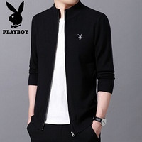 花花公子（PLAYBOY）针织衫男2019秋季韩版潮流拉链开衫男外套休闲男士毛衣男 HH-HLS98092 黑色 M
