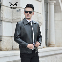 猫人(MiiOW)绵羊皮衣 男士时尚潮流翻领绵羊皮夹克外套5017-1522-1黑色4XL