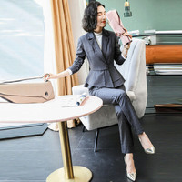 米兰茵（MILANYIN）女装2019小西装女中袖职业V领宽松工作服正装女装时尚 NYml189 裤套装 S