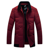 南极人冬装新款可脱卸领羽绒服男士时尚短款薄羽绒上衣外套潮 MYJ80223 红色 180/96A