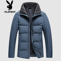 花花公子（PLAYBOY）羽绒服男短款时尚2019新款秋冬羊毛领翻领保暖休闲装外套 高级灰 190/3XL