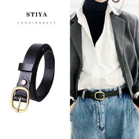 斯提亚(STIYA)牛皮皮带女士简约百搭韩国针扣宽腰带女时尚装饰学生休闲牛仔裤带 893S081007黑色