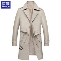 罗蒙(ROMON)风衣男 2019春秋新款时尚翻领舒适修身商务休闲中长款外套男装 9JK948606 卡其 195