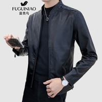 富贵鸟(FUGUINIAO)皮衣男2019秋装新款休闲修身皮夹克男韩版时尚立领上衣外套 黑色 XL