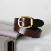 斯提亚（STIYA）牛皮皮带女士简约百搭韩国针扣宽腰带女时尚装饰学生休闲牛仔裤带 893S081007啡色