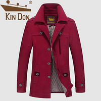 金盾(KIN DON)风衣 男2019秋季新款中年商务休闲百搭立领长袖中长款外套 XZ1218-6615 酒红色 XL